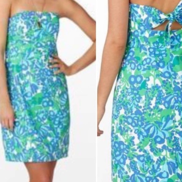 Lilly Pulitzer Tropical Strapless Tie Knot Mini Franco Dress Bee In A Bonnet 4 - Picture 1 of 9